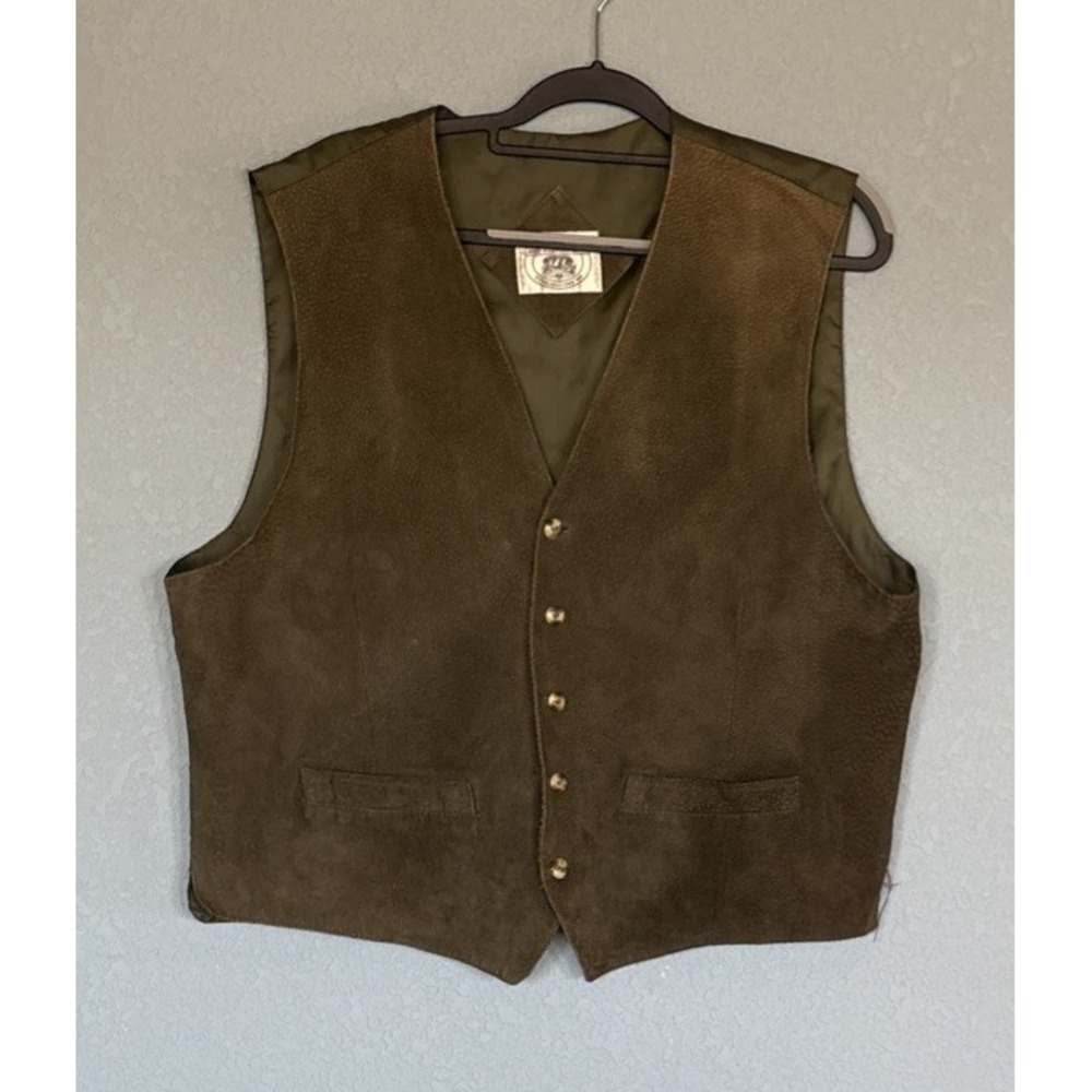 John Ashford Sport Vest Men's Green Suede Leather Five Button Size Large